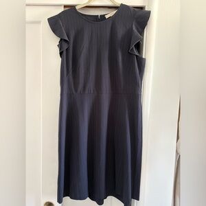 LOFT Navy Pinstripe Ruffle Sleeve Dress
